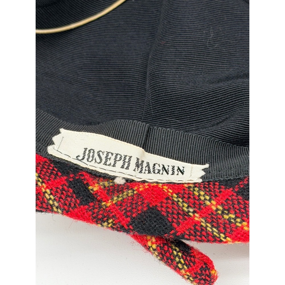 Vintage Joseph Magnin Plaid Wool Newsboy Cap Red Tartan Driving Hat - Picture 3 of 8